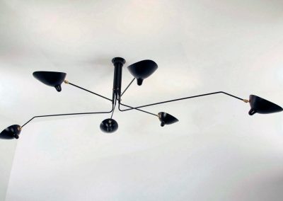 Serge Mouille Ceiling Lamp 6 Arms in Black 1
