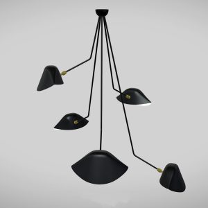 Serge Mouille Spider Ceiling Lamp - 5 Falling Arms 53" Drop